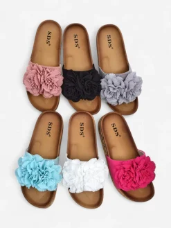 New Klapki damskie z kwiatuszkami Focce Klapki Płaskie