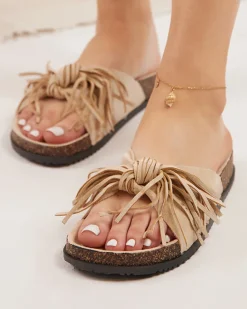 Clearance Klapki damskie z frędzelkami w kolorze m Guttis Klapki Płaskie