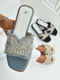 Sale Klapki damskie z cyrkoniami CrystalEase Klapki Płaskie