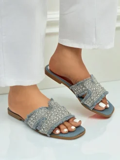 Sale Klapki damskie z cyrkoniami CrystalEase Klapki Płaskie