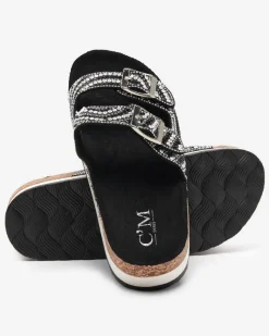 Sale Klapki damskie z cyrkoniami w kolorze m Laluda Klapki Płaskie