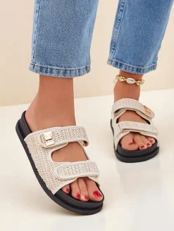 Online Klapki damskie z plecionką Delibeli Klapki Płaskie