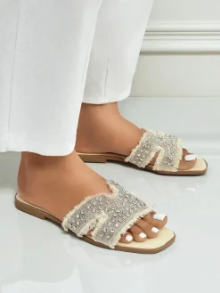 Online Klapki damskie z cyrkoniami CrystalEase Klapki Płaskie