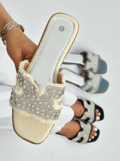 Online Klapki damskie z cyrkoniami CrystalEase Klapki Płaskie