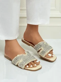 Online Klapki damskie z cyrkoniami CrystalEase Klapki Płaskie