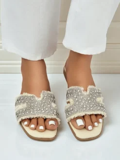 Online Klapki damskie z cyrkoniami CrystalEase Klapki Płaskie