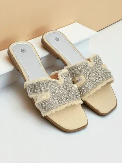 Online Klapki damskie z cyrkoniami CrystalEase Klapki Płaskie