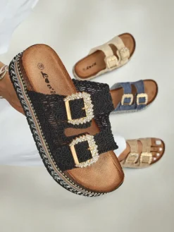 Best Klapki damskie z klamerkami z cyrkonii GlamCork Klapki Płaskie