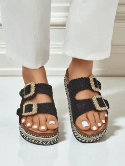 Best Klapki damskie z klamerkami z cyrkonii GlamCork Klapki Płaskie