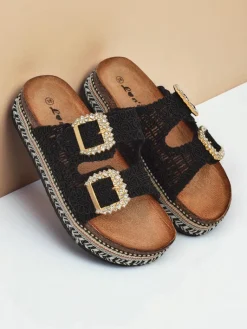 Best Klapki damskie z klamerkami z cyrkonii GlamCork Klapki Płaskie