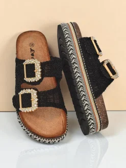 Best Klapki damskie z klamerkami z cyrkonii GlamCork Klapki Płaskie