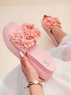 Hot Klapki damskie z kwiatuszkami Frezja Klapki Płaskie