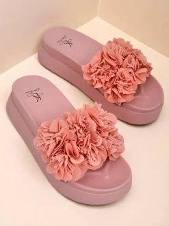 Hot Klapki damskie z kwiatuszkami Frezja Klapki Płaskie