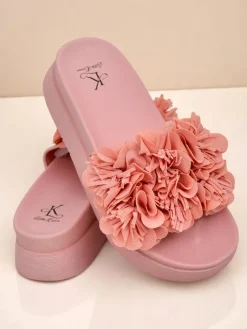 Hot Klapki damskie z kwiatuszkami Frezja Klapki Płaskie