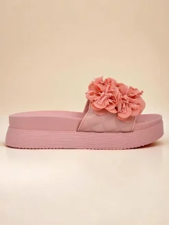 Hot Klapki damskie z kwiatuszkami Frezja Klapki Płaskie