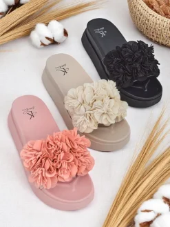 Hot Klapki damskie z kwiatuszkami Frezja Klapki Płaskie