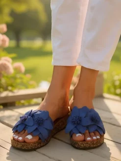 Outlet Klapki damskie z kwiatuszkami Foules Klapki Płaskie