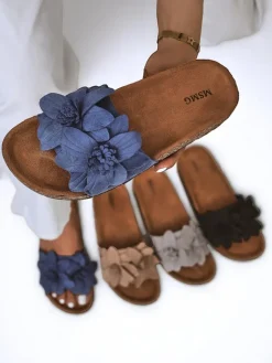 Outlet Klapki damskie z kwiatuszkami Foules Klapki Płaskie