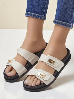 Sale Klapki damskie z ozdobnymi klamerkami Costes Klapki Płaskie