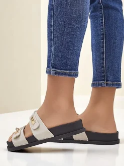 Sale Klapki damskie z ozdobnymi klamerkami Costes Klapki Płaskie