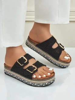 Best Klapki damskie z klamerkami na platformie CorkStyle Klapki Płaskie