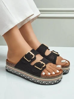 Best Klapki damskie z klamerkami na platformie CorkStyle Klapki Płaskie