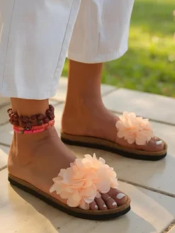 New Klapki damskie z kwiatuszkami Flora Soft Klapki Płaskie