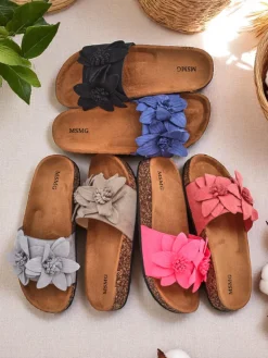 Sale Klapki damskie z kwiatuszkami Foules Klapki Płaskie