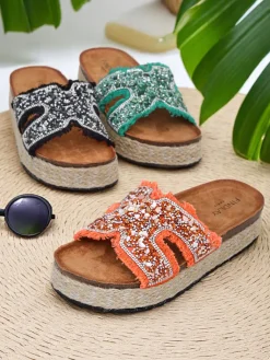 Klapki damskie z ozdobami Candy Candy Klapki Płaskie