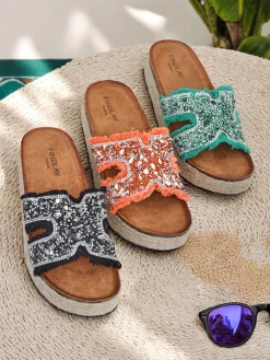 Klapki damskie z ozdobami Candy Candy Klapki Płaskie