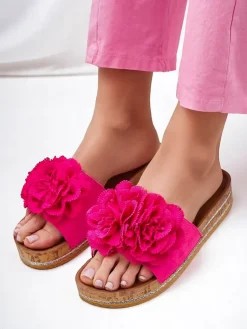 Sale Klapki damskie z kwiatuszkami Focce Klapki Płaskie