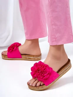 Sale Klapki damskie z kwiatuszkami Focce Klapki Płaskie