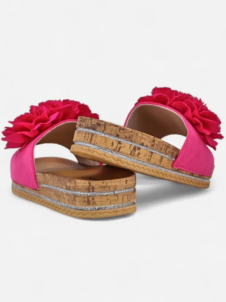 Sale Klapki damskie z kwiatuszkami Focce Klapki Płaskie