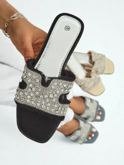 Outlet Klapki damskie z cyrkoniami CrystalEase Klapki Płaskie