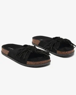 Klapki damskie z frędzelkami w kolorze m Guttis Klapki Płaskie