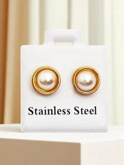 New Kolczyki damskie kółeczka z perełkami Damskie Biżuteria