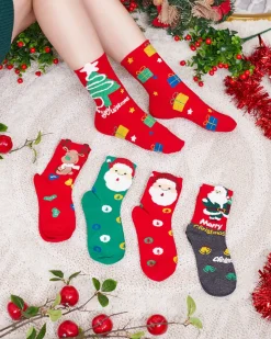 Outlet Kolorowe damskie skarpetki ze świątecznym wzorem Skarpetki