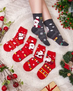 Outlet Kolorowe damskie skarpetki ze świątecznym wzorem Skarpetki