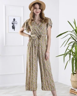 Discount Kolorowy damski długi kombinezon w kwiaty Kombinezony