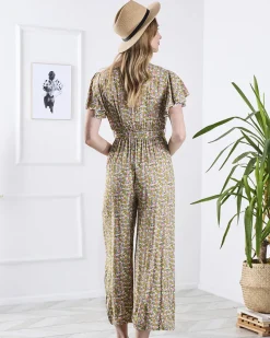 Discount Kolorowy damski długi kombinezon w kwiaty Kombinezony