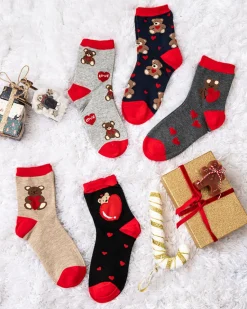 Hot Komplet damskich długich skarpetek w serduszka 5/pak Skarpetki