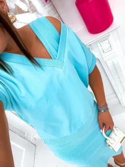 Best Komplet damski z bluzą odsłaniaj i sukienką do kolan Damskie Komplety Damskie