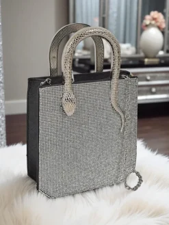 Best Kopertowa torebka damska z cyrkoniami i rączkami węża Snake Glam Damskie Małe Torebki