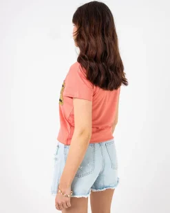 Online Koralowy damski t-shirt z napisem i cekinami Bluzki / Koszule / Koszulki
