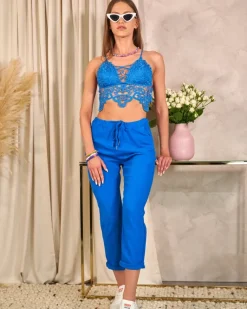 Clearance Koronkowy damski top w kolorze niebieskim Bluzki / Koszule / Koszulki