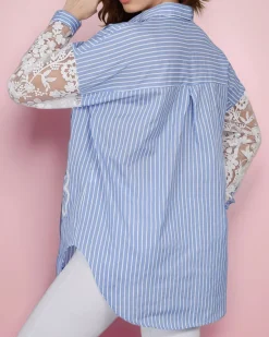 Clearance Koszula damska w paski z koronką Bluzki / Koszule / Koszulki