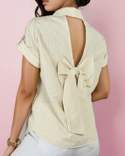 New Koszula damska w paski z kokardą Bluzki / Koszule / Koszulki