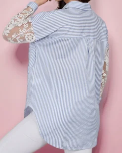 Hot Koszula damska w paski z koronką Bluzki / Koszule / Koszulki