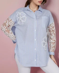 Hot Koszula damska w paski z koronką Bluzki / Koszule / Koszulki