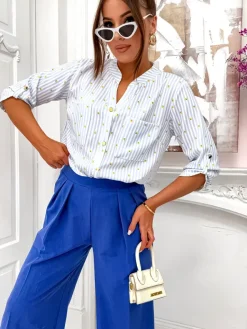 Online Koszula damska w paski i cytrynki z dekoltem w serek Bluzki / Koszule / Koszulki